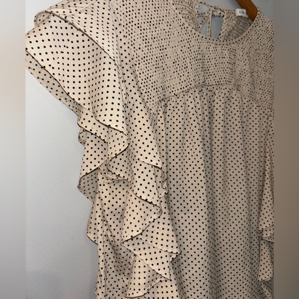 English Factory Pin Dot Ruffle Blouse Size Large - Picture 4 of 6